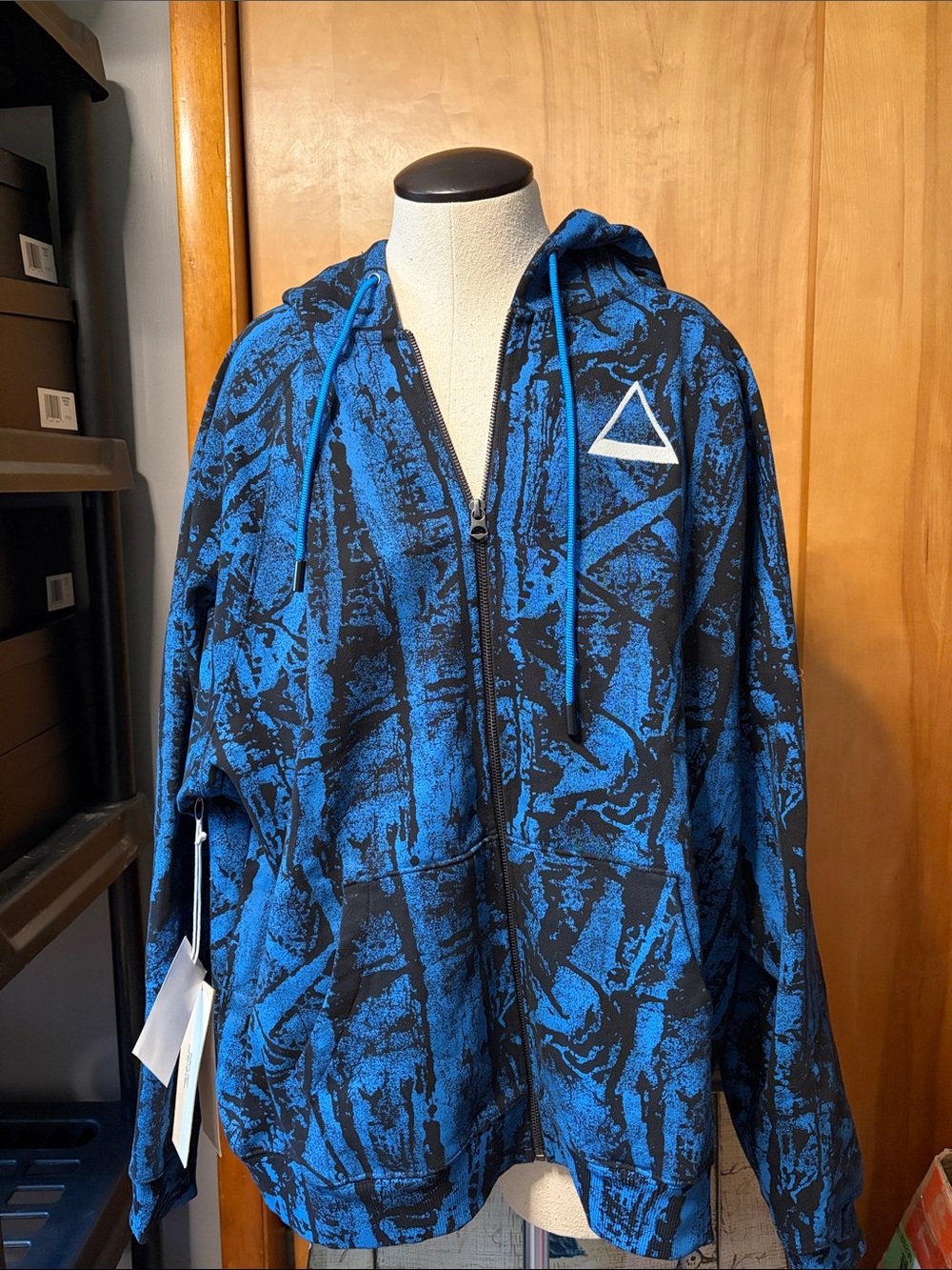 Men’s HVMAN Chosen to Prevail Blue & Black Graphic Zip-Up Hoodie Full Zip XL